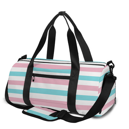 Pink And Teal Striped Pattern Print Gym Bag