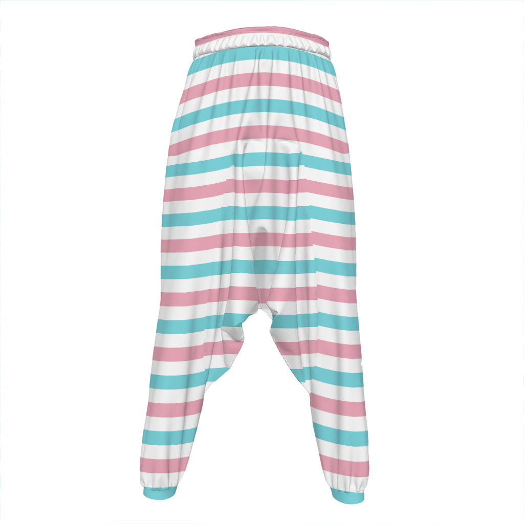 Pink And Teal Striped Pattern Print Hammer Pants