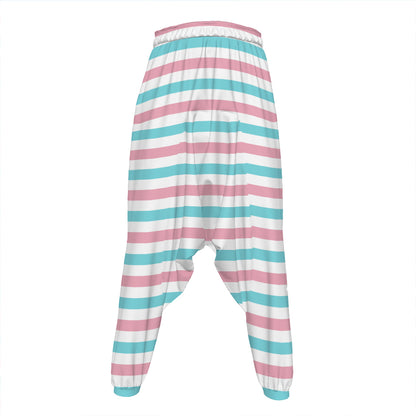 Pink And Teal Striped Pattern Print Hammer Pants