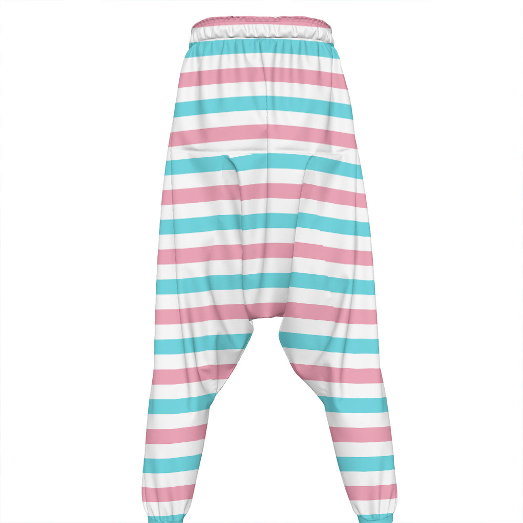 Pink And Teal Striped Pattern Print Hammer Pants