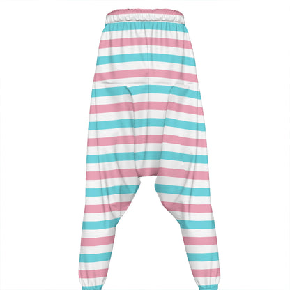 Pink And Teal Striped Pattern Print Hammer Pants