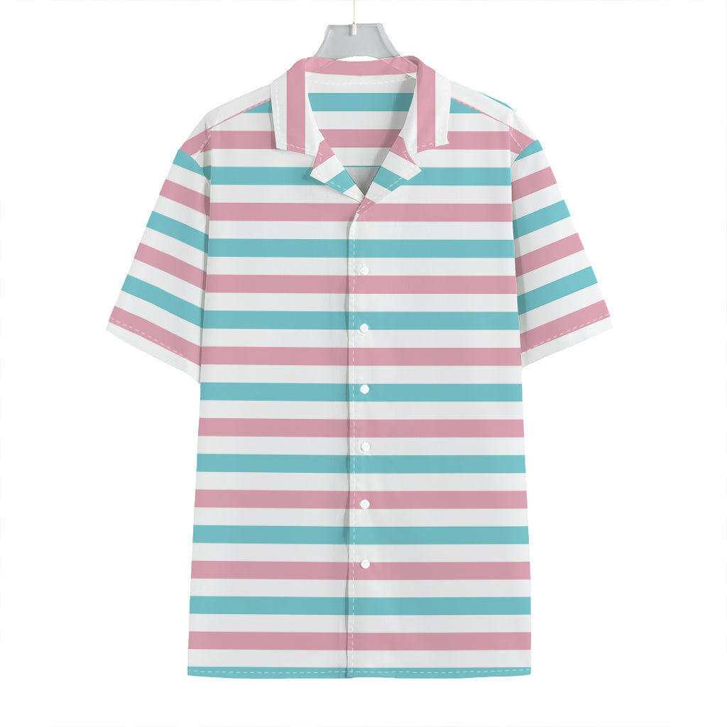 Pink And Teal Striped Pattern Print Hawaiian Shirt