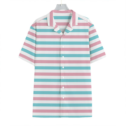Pink And Teal Striped Pattern Print Hawaiian Shirt