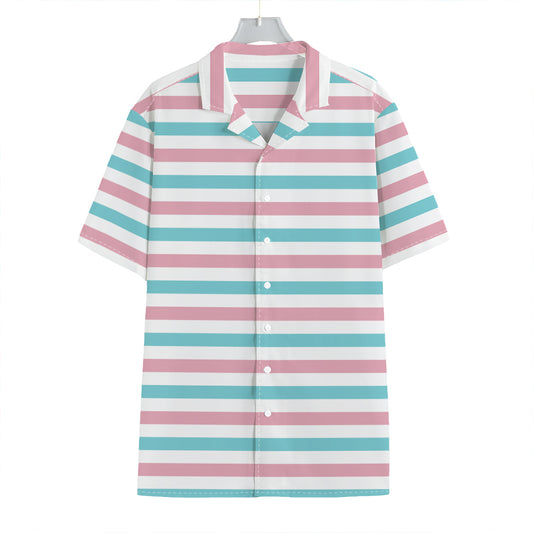 Pink And Teal Striped Pattern Print Hawaiian Shirt