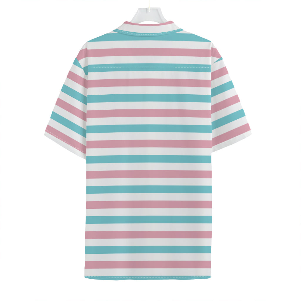 Pink And Teal Striped Pattern Print Hawaiian Shirt
