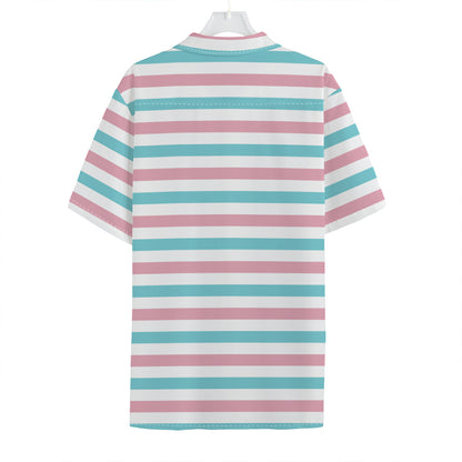 Pink And Teal Striped Pattern Print Hawaiian Shirt
