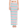 Pink And Teal Striped Pattern Print High Slit Maxi Skirt