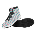 Pink And Teal Striped Pattern Print High Top Leather Sneakers