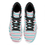 Pink And Teal Striped Pattern Print High Top Leather Sneakers
