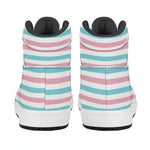 Pink And Teal Striped Pattern Print High Top Leather Sneakers