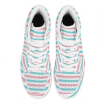 Pink And Teal Striped Pattern Print High Top Leather Sneakers