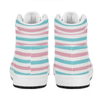 Pink And Teal Striped Pattern Print High Top Leather Sneakers