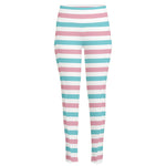 Pink And Teal Striped Pattern Print High-Waisted Pocket Leggings