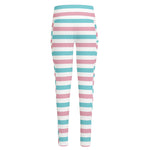 Pink And Teal Striped Pattern Print High-Waisted Pocket Leggings