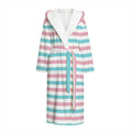 Pink And Teal Striped Pattern Print Hooded Bathrobe