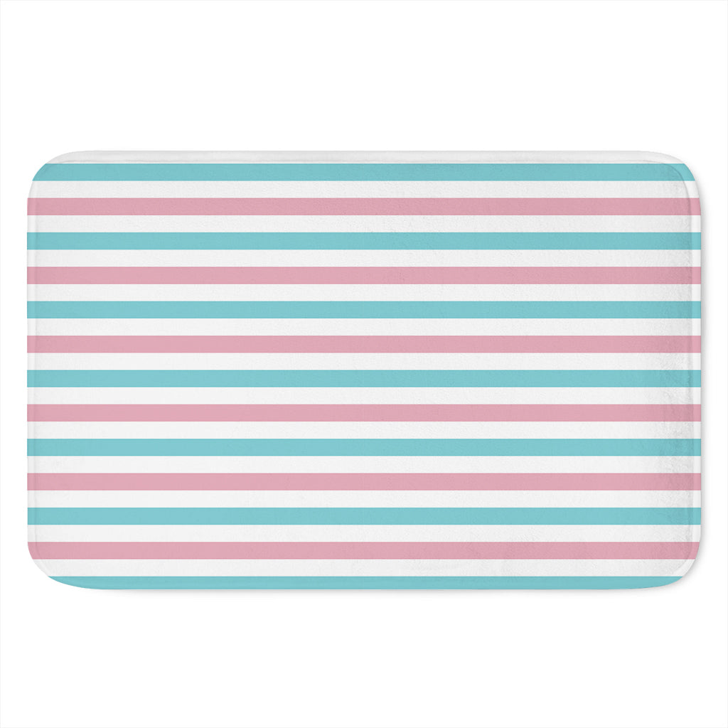 Pink And Teal Striped Pattern Print Indoor Door Mat
