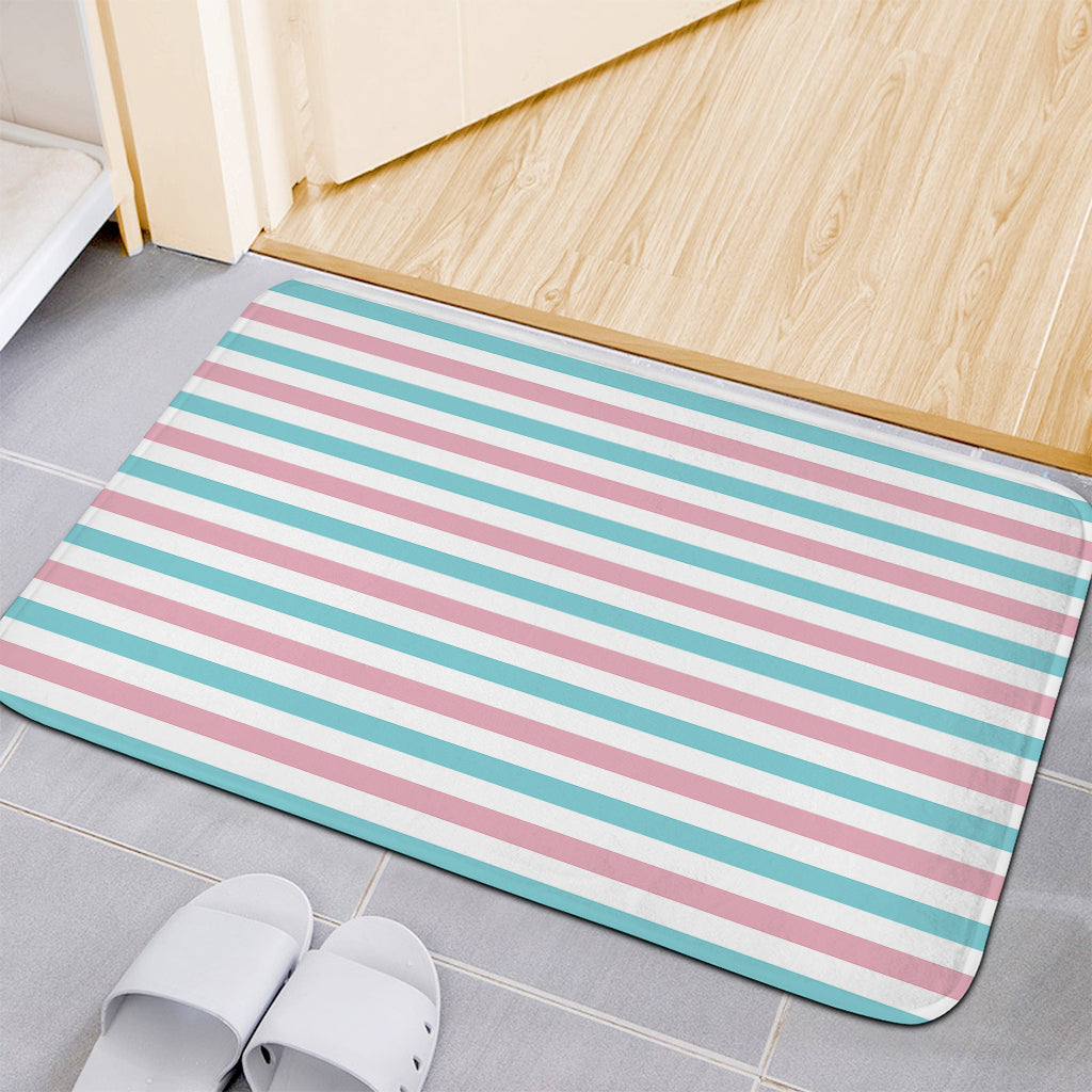 Pink And Teal Striped Pattern Print Indoor Door Mat