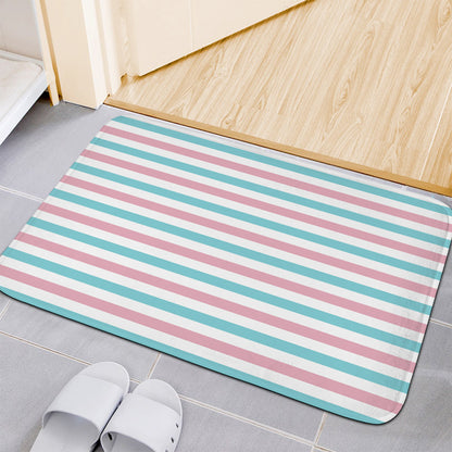 Pink And Teal Striped Pattern Print Indoor Door Mat