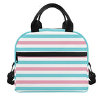 Pink And Teal Striped Pattern Print Insulated Lunch Bag
