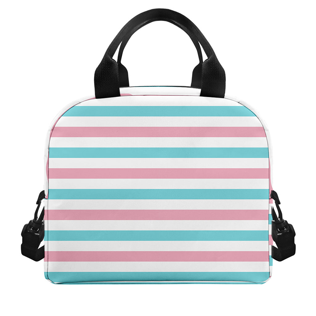 Pink And Teal Striped Pattern Print Insulated Lunch Bag