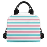 Pink And Teal Striped Pattern Print Insulated Lunch Bag