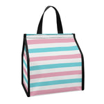 Pink And Teal Striped Pattern Print Insulated Lunch Tote
