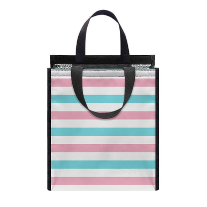 Pink And Teal Striped Pattern Print Insulated Lunch Tote