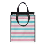 Pink And Teal Striped Pattern Print Insulated Lunch Tote