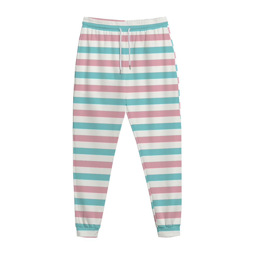 Pink And Teal Striped Pattern Print Jogger Pants
