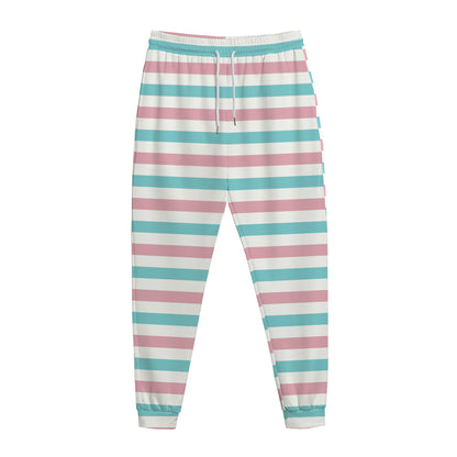 Pink And Teal Striped Pattern Print Jogger Pants