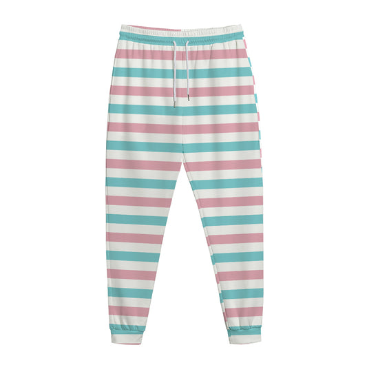 Pink And Teal Striped Pattern Print Jogger Pants