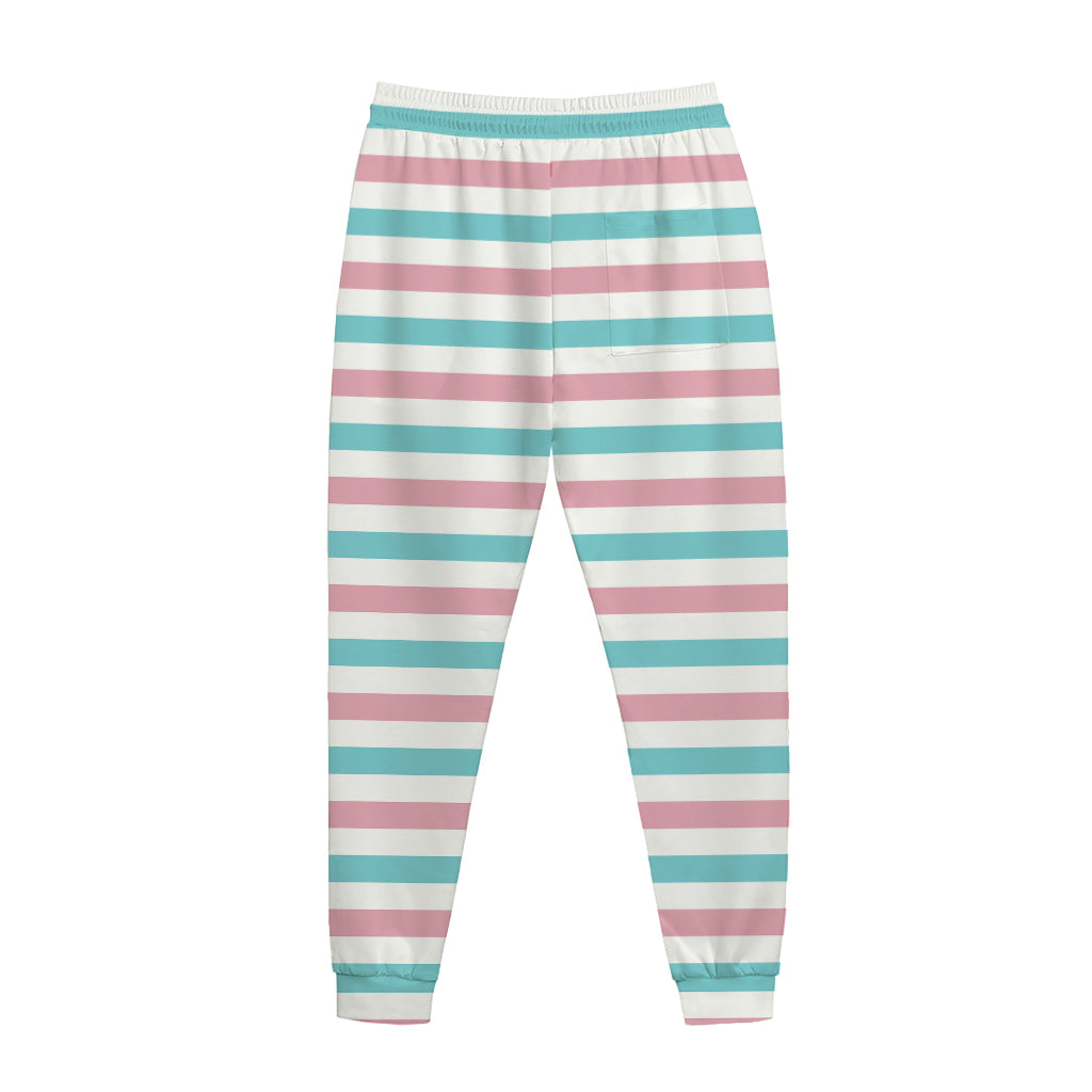 Pink And Teal Striped Pattern Print Jogger Pants