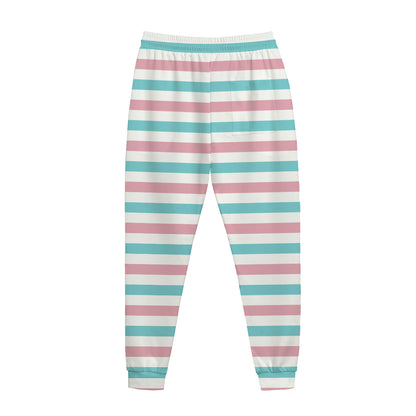 Pink And Teal Striped Pattern Print Jogger Pants