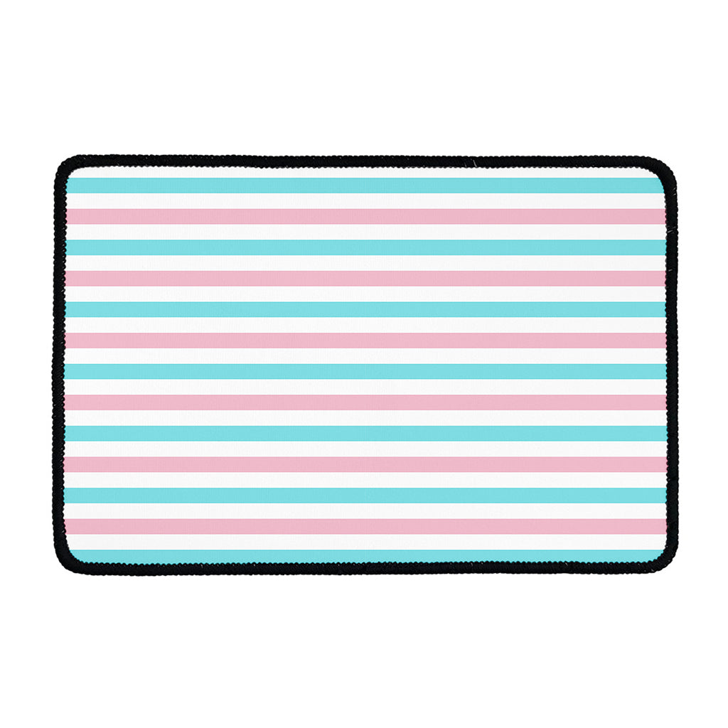 Pink And Teal Striped Pattern Print Kitchen Mat