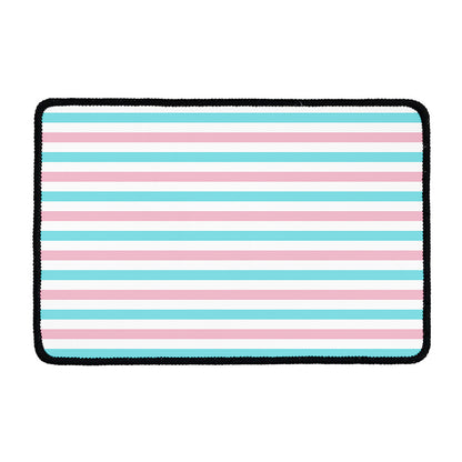 Pink And Teal Striped Pattern Print Kitchen Mat