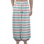 Pink And Teal Striped Pattern Print Lantern Pants