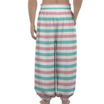 Pink And Teal Striped Pattern Print Lantern Pants