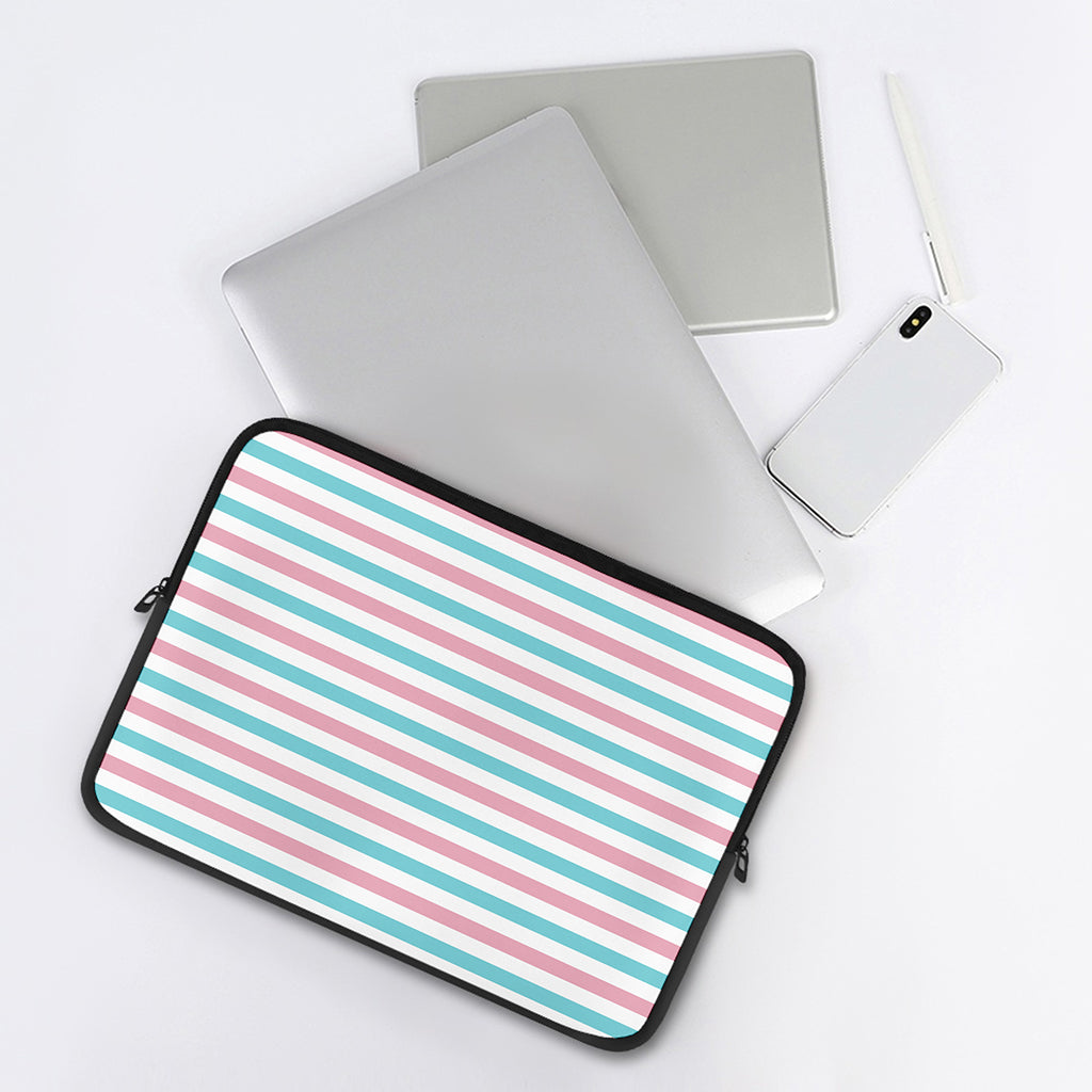 Pink And Teal Striped Pattern Print Laptop Sleeve