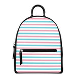 Pink And Teal Striped Pattern Print Leather Backpack