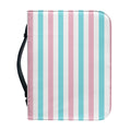 Pink And Teal Striped Pattern Print Leather Bible Cover