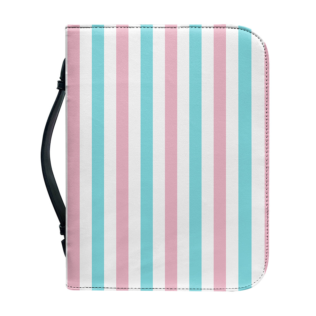 Pink And Teal Striped Pattern Print Leather Bible Cover