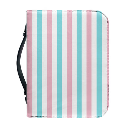 Pink And Teal Striped Pattern Print Leather Bible Cover