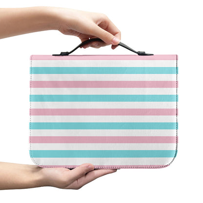 Pink And Teal Striped Pattern Print Leather Bible Cover