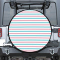 Pink And Teal Striped Pattern Print Leather Spare Tire Cover