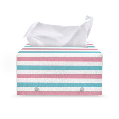 Pink And Teal Striped Pattern Print Leather Tissue Box Cover