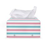 Pink And Teal Striped Pattern Print Leather Tissue Box Cover