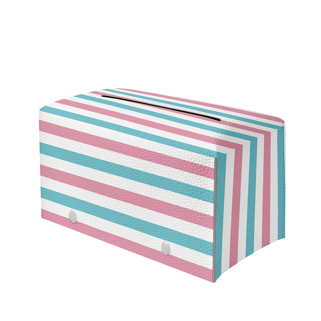Pink And Teal Striped Pattern Print Leather Tissue Box Cover