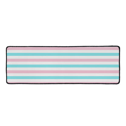Pink And Teal Striped Pattern Print Long Kitchen Mat