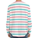 Pink And Teal Striped Pattern Print Long Sleeve Baseball Jersey
