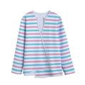 Pink And Teal Striped Pattern Print Long Sleeve Short Coat